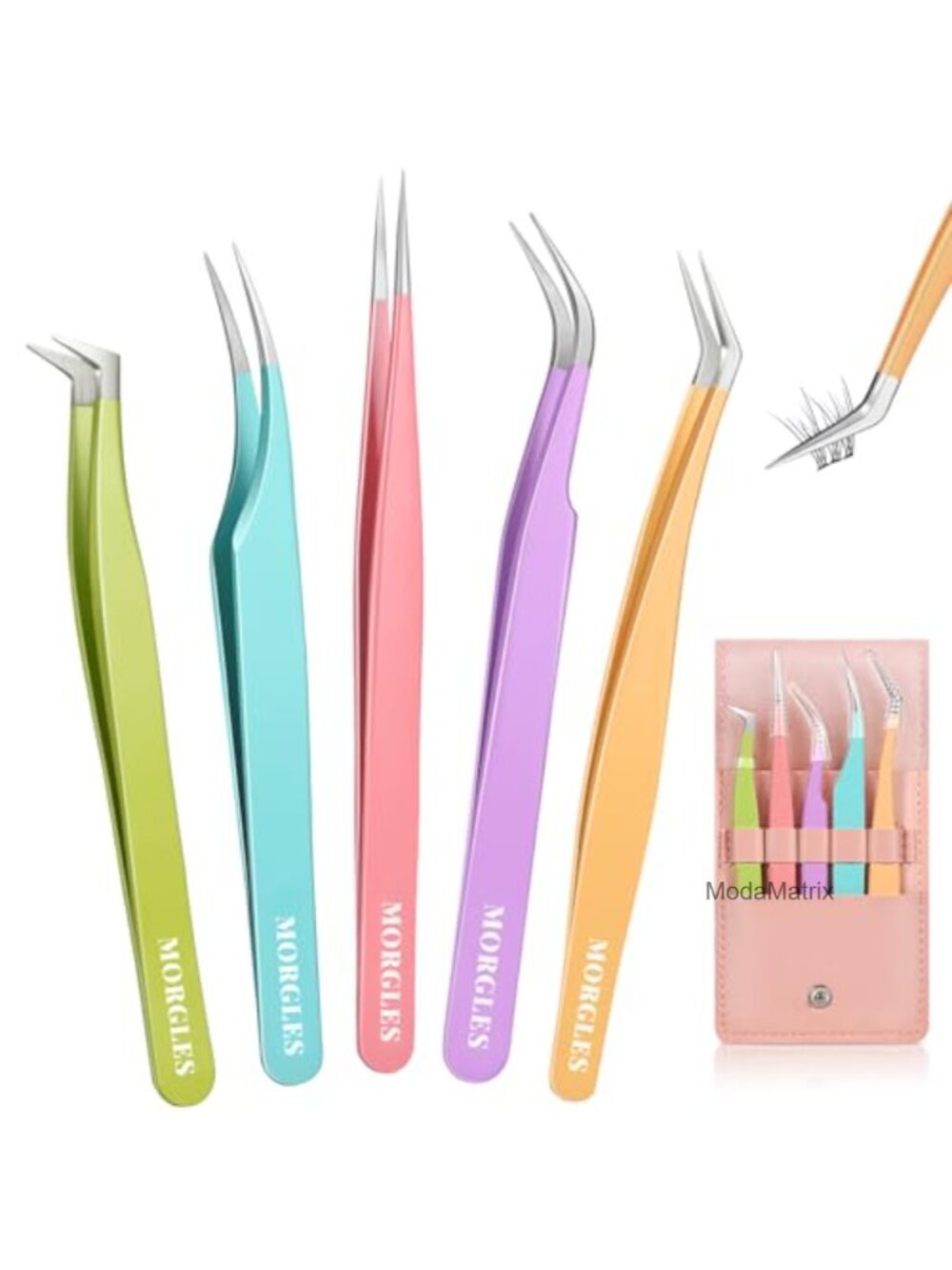 MORGLES 5-in-1 Precision Lash Extension Tweezers Stainless Steel